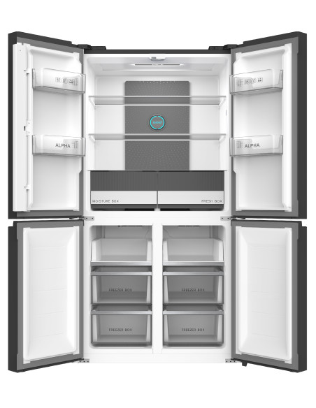 ALPHA Frigorifico Americano Pegasus Elite Pro-83, Cristal Negro, 4 Puertas, Metal Cooling, Inverter, *Alta Gama*