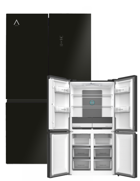 ALPHA Frigorifico Americano Pegasus Elite Pro-83, Cristal Negro, 4 Puertas, Metal Cooling, Inverter, *Alta Gama*