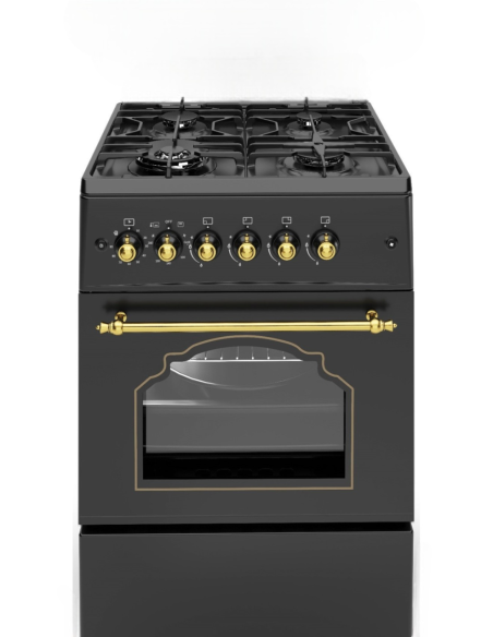 ALPHA  Cocina de Gas VULCANO GOLD-60 Rustica Oro. Encendido automático, Wok, Ventilador y Temporizador. *Alta Gama*