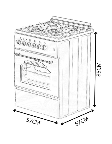 ALPHA  Cocina de Gas VULCANO GOLD-60 Rustica Oro. Encendido automático, Wok, Ventilador y Temporizador. *Alta Gama*