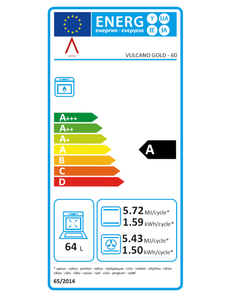 ALPHA  Cocina de Gas VULCANO GOLD-60 Rustica Oro. Encendido automático, Wok, Ventilador y Temporizador. *Alta Gama*