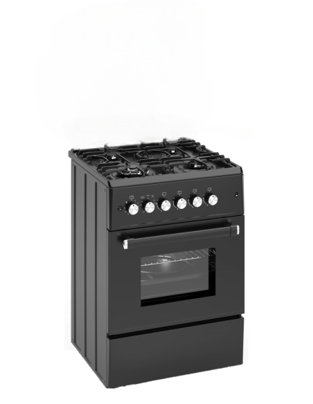 ALPHA Cocina de Gas  VULCANO ELITE-60 Negro Mate. Encendido Automático, Wok, Ventilador y Temporizador en horno. **Alta Gama**