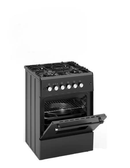 ALPHA Cocina de Gas  VULCANO ELITE-60 Negro Mate. Encendido Automático, Wok, Ventilador y Temporizador en horno. **Alta Gama**