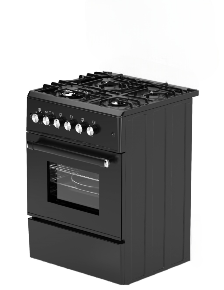 ALPHA Cocina de Gas  VULCANO ELITE-60 Negro Mate. Encendido Automático, Wok, Ventilador y Temporizador en horno. **Alta Gama**