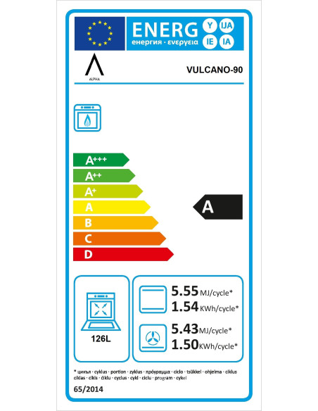 ALPHA Cocina de Gas VULCANO LUX-90 Inox, Encendido automático, Rustidor, Wok, Ventilador y Temporizador. *Alta Gama*