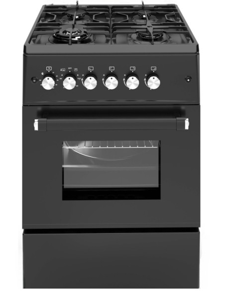 ALPHA Cocina de Gas  VULCANO ELITE-60 Negro Mate. Encendido Automático, Wok, Ventilador y Temporizador en horno. **Alta Gama**