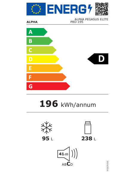 ALPHA Frigorífico Combi Pegasus Elite Pro-195, 195X60cm, Cristal Negro, No Frost, Zona 0, Inverter, *Alta Gama*
