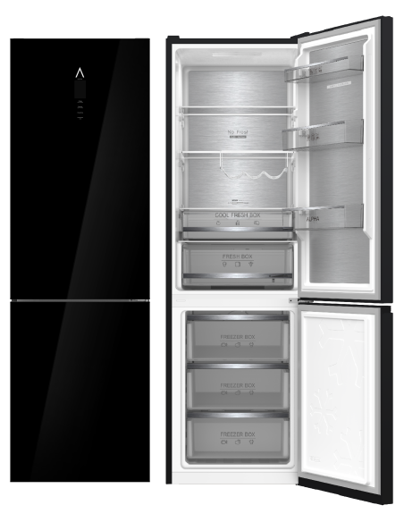 ALPHA Frigorífico Combi Pegasus Elite Pro-195, 195X60cm, Cristal Negro, No Frost, Zona 0, Inverter, *Alta Gama*