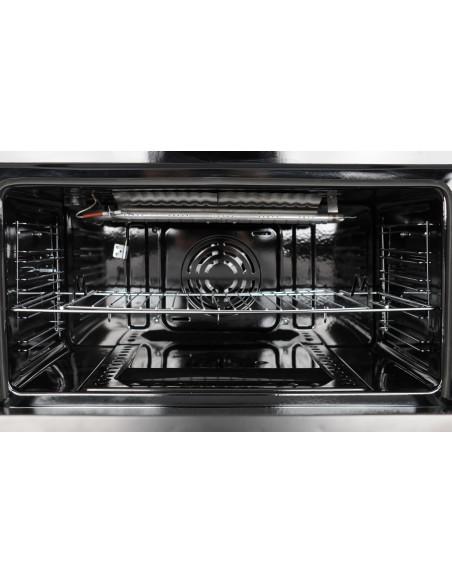 ALPHA Cocina de Gas VULCANO ELITE-90 Cristal Negro. Encendido automático y temporizador en horno. **Alta Gama**