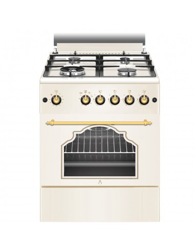 ALPHA Cocina de Gas VULCANO CREAM-60 Rustica Crema. Encendido automático, Rustidor, Wok, Ventilador y Temporizador. *Alta Gama*
